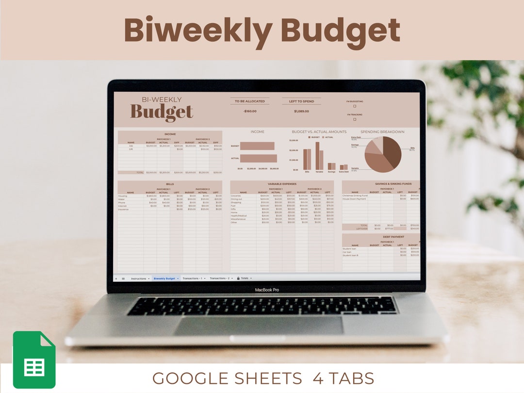 Biweekly Budget Planner: Google Sheets Financial Spreadsheet (digital ...
