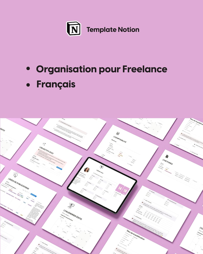 TEMPLATE NOTION FRANÇAIS Organization for Creative Freelancers Etsy