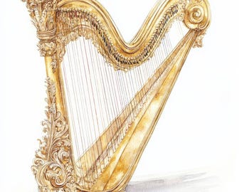 10 Gold Harp Music JPEG Clipart, Digital Paper, Watercolor Ephemera clipart, JPEG Clipart , Digital download, Scrapbook , junk journal