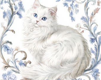 9 White Royal Cat Kitten JPEG Clipart, Digital Paper, Watercolor Ephemera clipart, JPEG Sticker , Digital download, Scrapbook, junk journal