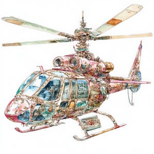 8 Baroque Helicopter JPEG Clipart, Digital Paper, Watercolor Ephemera clipart, JPEG Clipart , Digital download, Scrapbook , junk journal