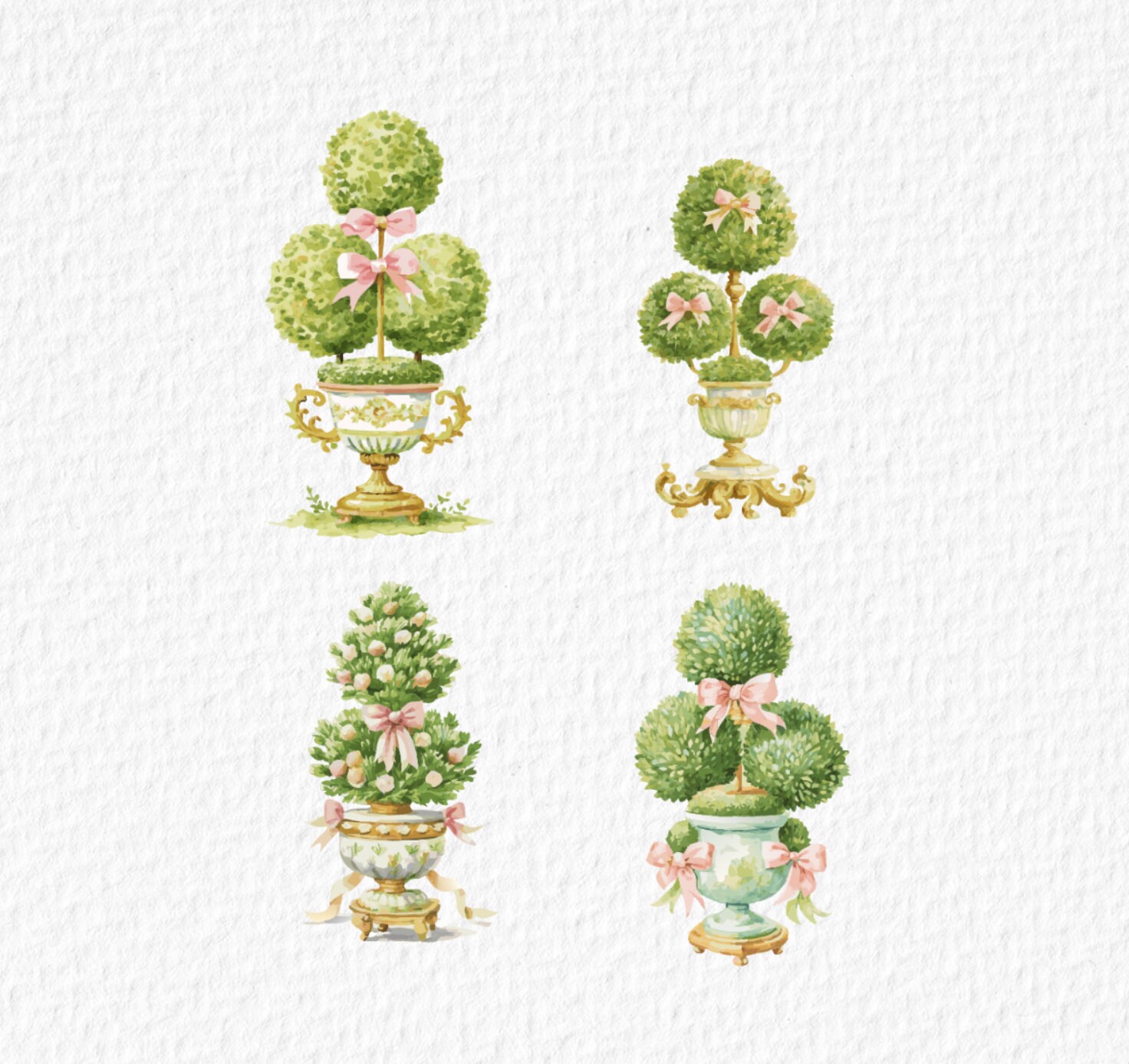 Topiary Watercolor SVG 4 Cliparts - Wedding Bow Topiary Clipart PNG ...