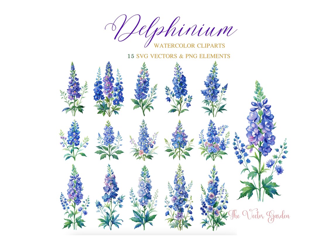 Delphinium Flower Watercolor SVG 15 Floral Clipart - Wedding Flowers ...