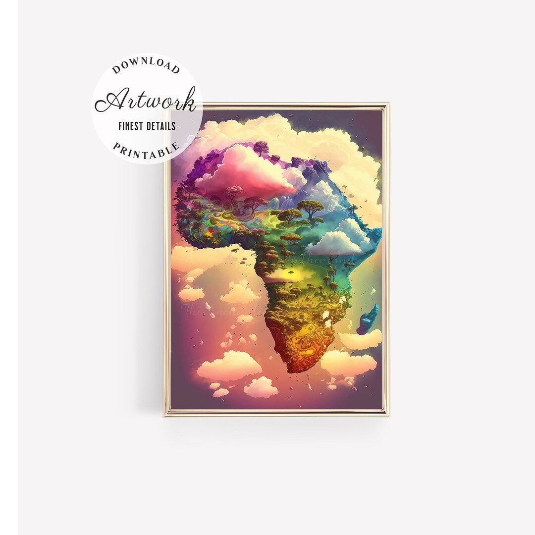 Map of Africa Wall Art African Fantasy Art Afrocentric Digital Etsy
