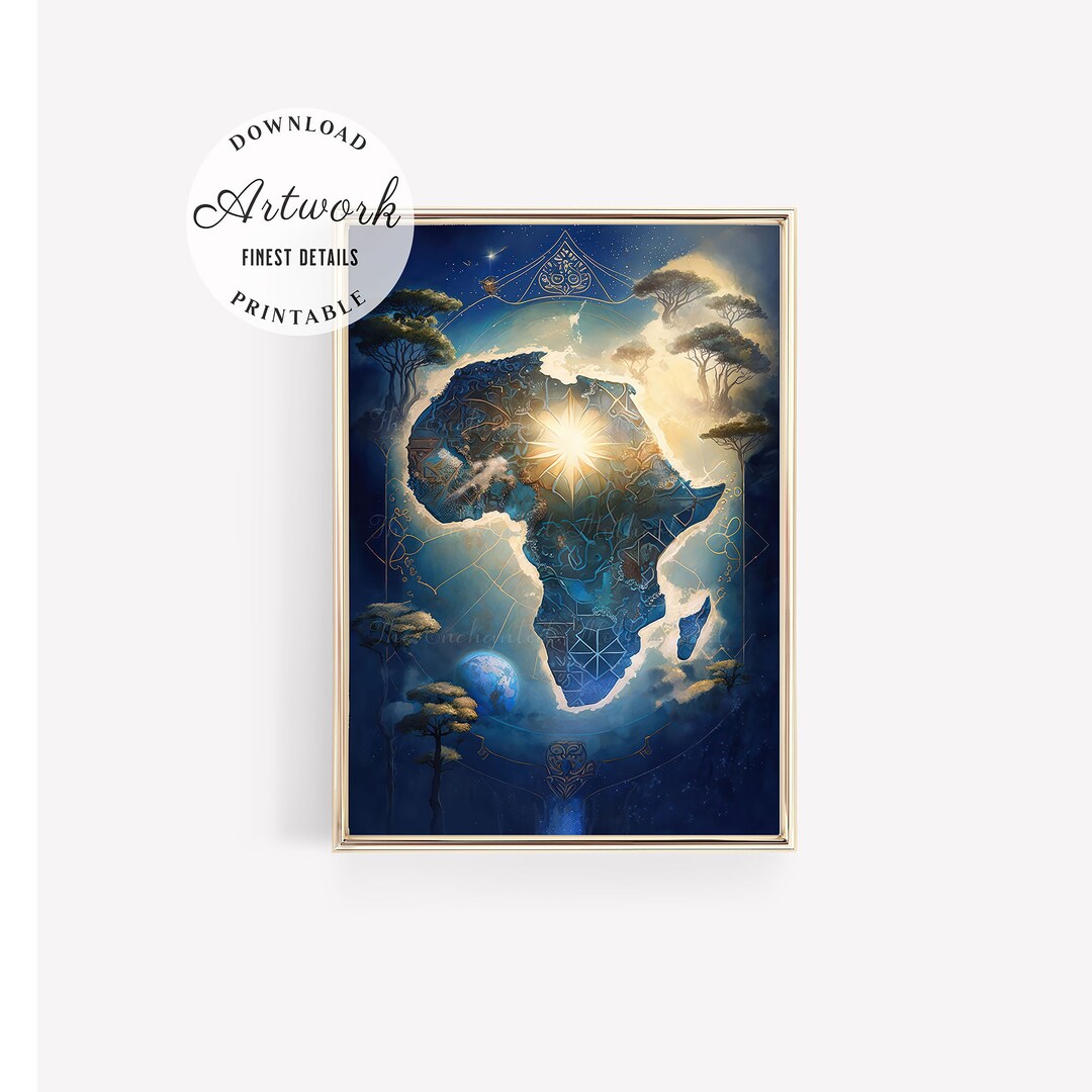 Map of Africa Wall Art African Fantasy Art Afrocentric Digital Etsy