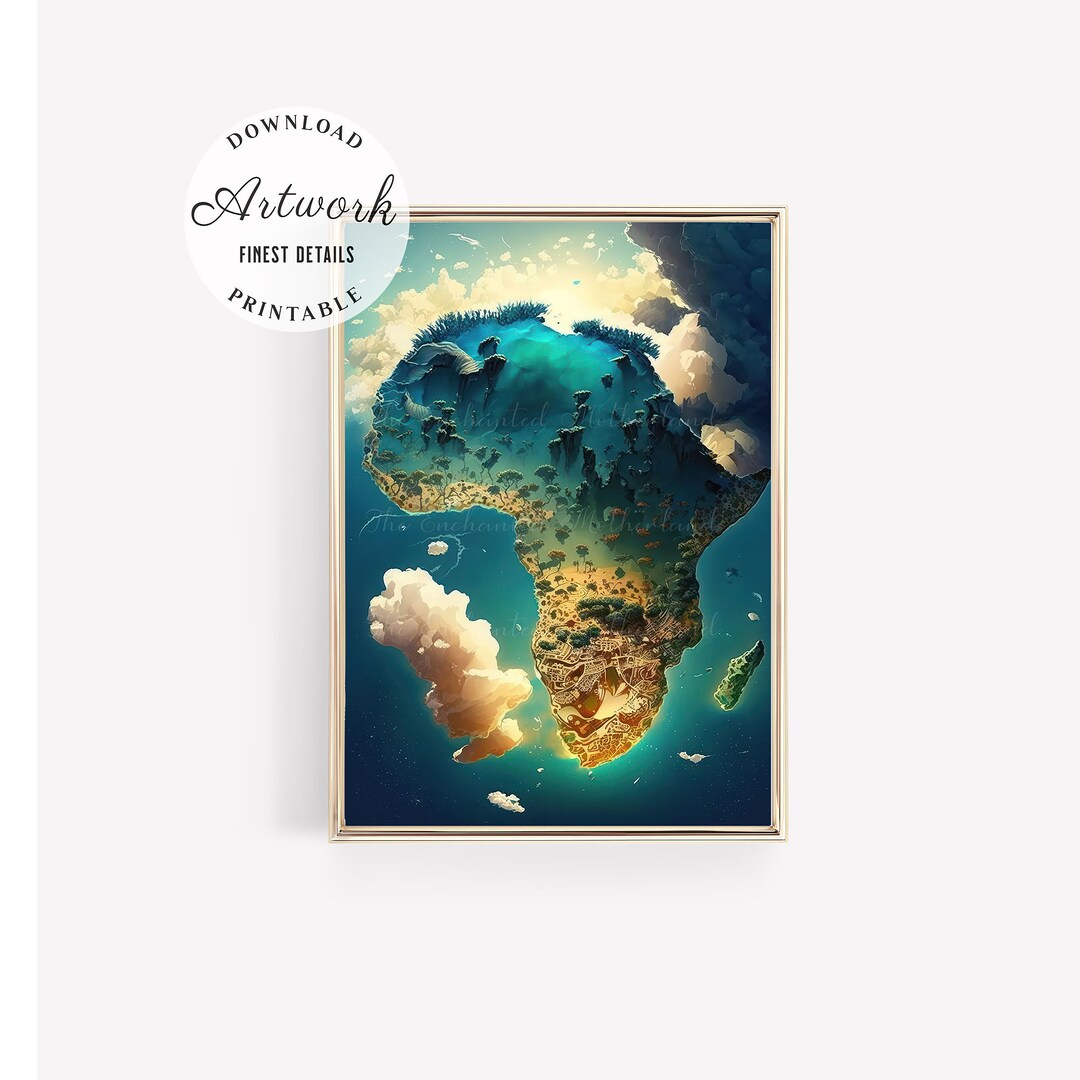 Map of Africa Wall Art African Fantasy Art Afrocentric Digital Etsy