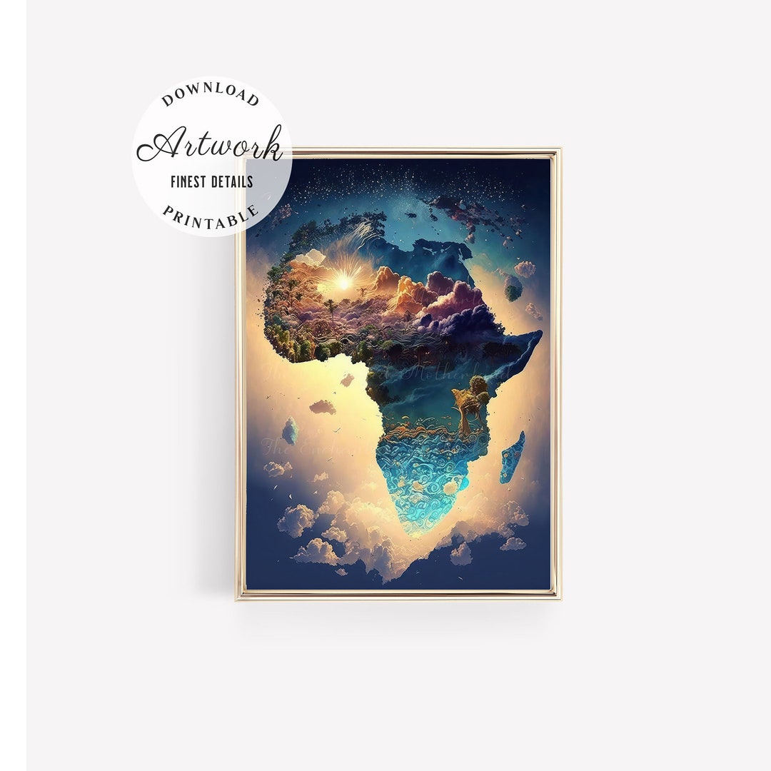 Map of Africa Wall Art African Fantasy Art Afrocentric Digital Etsy