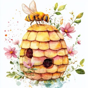 10 Beehive Honey bees JPEG Clipart, Digital Paper, Watercolor Ephemera clipart, JPEG Clipart , Digital download, Scrapbook, junk journal