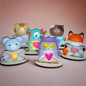 Figuras de madera para colorear ''Cartas de amor'' , Favores de la caja de fiesta, Pinta tus propias figuras de madera. Hecho a mano listo para colorear espacios en blanco. Manualidades para niños.