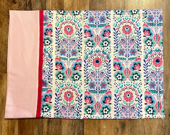 Flannel Pillowcase - Pink and Blue Flowers & Butterflies