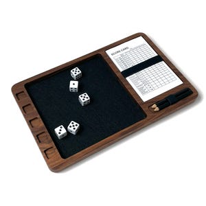 Classic Dice Tray by Fire Road – Luxury Wood Tray with Felt Bottom for Yahtzee | Includes Score Pad, Pencils & Dice