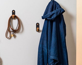 Modern Metal & Wood Wall Hooks - Set of 3