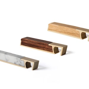 Profile Bottle Opener by Fire Road – Metal Opener with Marble, Walnut, or Oak, Handle | modern gift for him or her