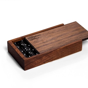 Modern Metal Domino Set with Maple/Walnut Wood Box