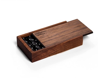 Edge Domino Set by Fire Road – Modern Metal Dominoes with Handcrafted Maple or Walnut Wood Box | Unique Double 6 Game Set