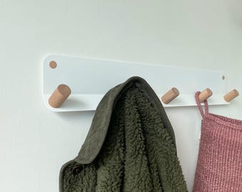 Modern Wood and Steel Wall Hook with 5 Pegs
