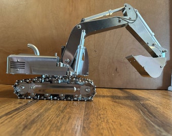 Handmade Fancy Stainless Steel Heavy Sophisticated Excavator Model With Movable Arms Home Decorations Indoor Gift Idea 21*18*5 inch