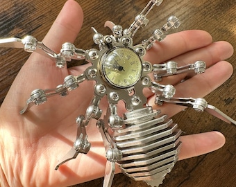 Handmade Stainless Steel Foldable arms and legs Spyder model With Clock Home Decorations model Indoor Gift Idea