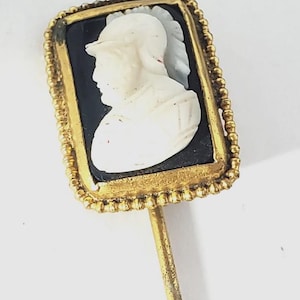 Antique Victorian Gold Filled White /Black Centurion Cameo Stick Pin Brooch Lot