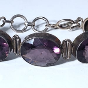 Vintage Sterling Silver Amethyst Toggle Tennis Bracelet Lot 7.25&quot;
