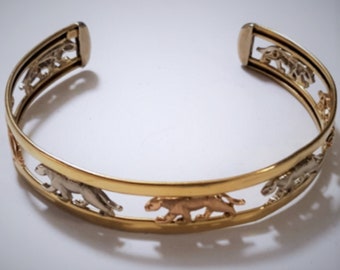 Vintage 750 18K Rose White & Yellow Gold Cutout Panthers Cuff Bracelet