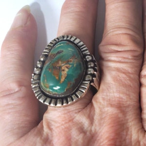 Vintage Sterling Silver SOUTHWEST Navajo Turquoise Wide Double Band Ring Size 9