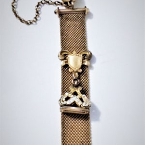 Antique Victorian Gold Filled Fleur De Lis Shield Seal Stamp Mesh Watch Fob