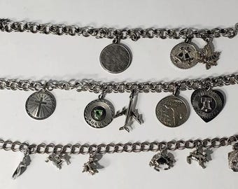 Vintage Sterling Silver Link Charm Bracelets w/Charms Lot of 3