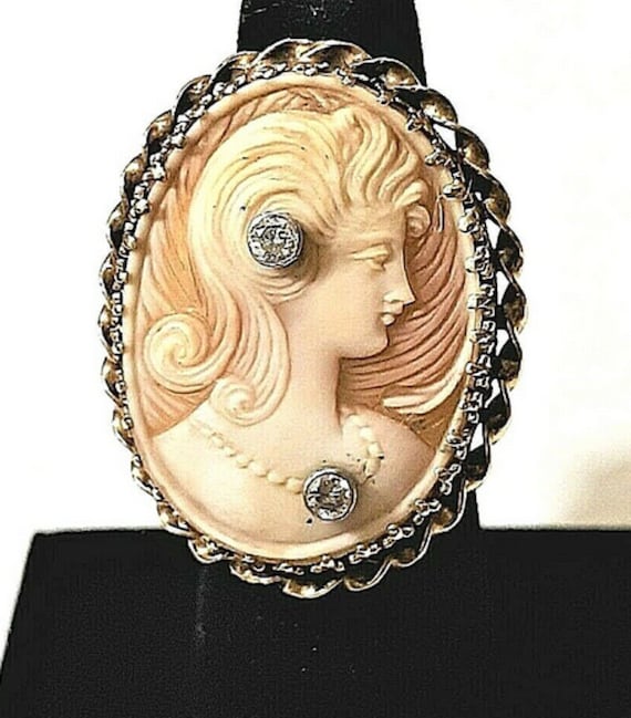 14K Statement High Basket Setting Shell Cameo Rin… - image 1