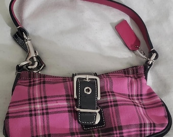 Vintage Y2K Coach Pink & Black Plaid Mini Shoulder Bag Silver Hardware Zip Lot