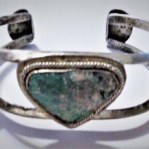 Vintage Sterling Silver Navajo Turquoise Heavy Old Pawn Cuff Bracelet