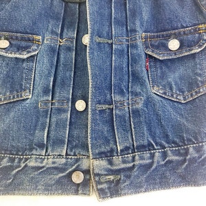 May include: A blue denim jacket with a button fastening, two chest pockets, and two front pockets. The jacket has a worn look and is made of a soft, comfortable fabric.