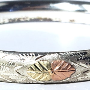Silver Black Hills Gold Bangle Bracelet Vintage C Etched Sterling