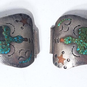 Vtg Sterling Silver SOUTHWEST Old Pawn Navajo Inlaid Turquoise Mens Watch Tips