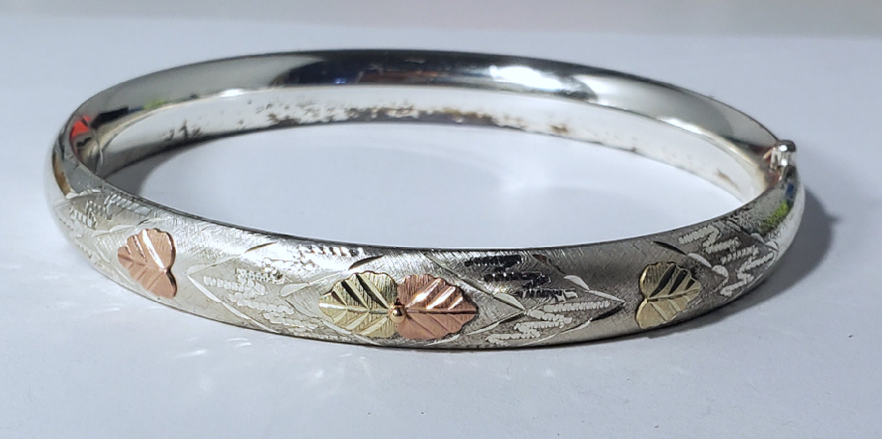 Vintage C Co. Etched Sterling Silver W 12K Green and Rose Vintage C Co. Etched Sterling Silver W 12K Green and Rose