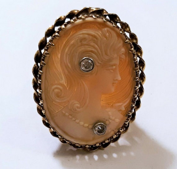 14K Statement High Basket Setting Shell Cameo Rin… - image 2