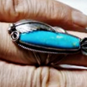 Vintage Sterling Silver SOUTHWEST Navajo Turquoise Robert Benally Ring Sz 7.5