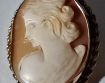 Antique Edwardian Gold Filled Elegant Lady Shell Cameo Pin Brooch