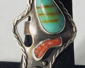 Vtg Sterling Silver SOUTHWESTERN Turquoise Coral Navajo Ring Lot ~ Sz 8