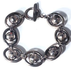 Vtg Sterling Silver ITALY Disco Ball Spinners Link Toggle Bracelet Lot 7-3/4"