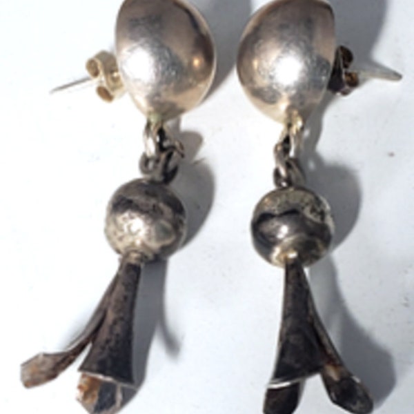 Vtg Sterling Silver SOUTHWESTERN Navajo Squash Blossom Dangle Drop Earrings Lot