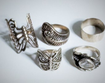 Anillos orgánicos y mariposas de plata esterlina vintage Lote de 5