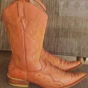 All Leather Ostrich Western Flame Cowboy Custom Handmade Boots Sz 11.5