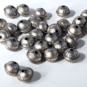 Vintage Sterling Silver Salvaged Stamped Design Navajo Bench Beads 8 mm Lot of 30