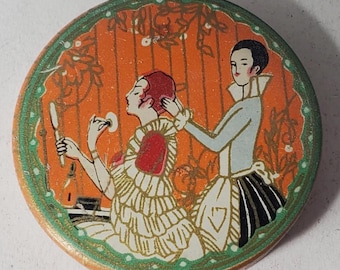 Antico barattolo di cipria in polvere sciolta Art Deco Flapper Era anni '20 con tre fiori