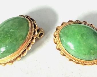 Vintage 14K Yellow Gold and Jade Clip Earrings Lot