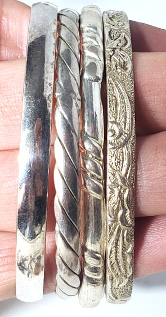 Vintage Sterling 925 Silver Bangles Stack Lot Collection TAXCO