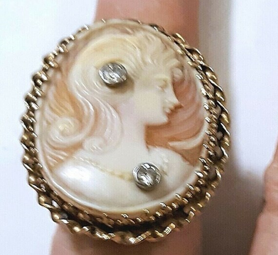 14K Statement High Basket Setting Shell Cameo Rin… - image 5