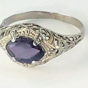 Antique Filigree Edwardian 2 Deco 10K White Gold Paste Stone Ring ~Sz 4.5