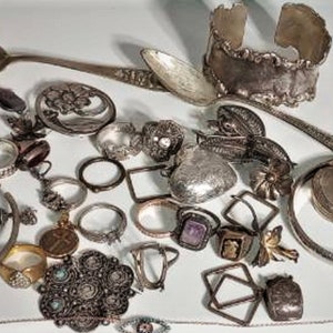 Antique Victorian Edwardian 2 Deco Sterling Silver Repair Harvest Jewelry Lot